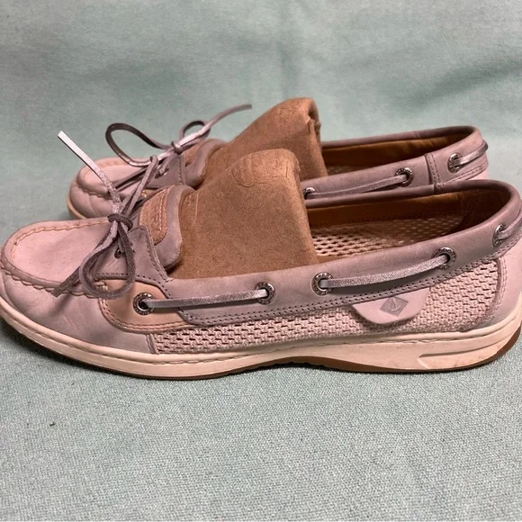 Sperry angelfish 1 eyegray and silver boat shoe side netting easy slip on style - Picture 4 of 10